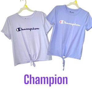 Champion Girls Short Sleeve Tie Front Tee x2, S/ M, Lavender/ Lilac EUC